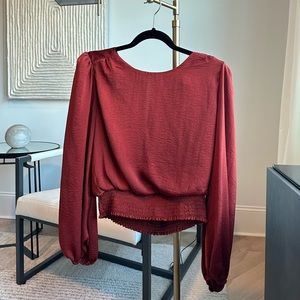 ASTR the Label smocked satin long sleeve top blouse